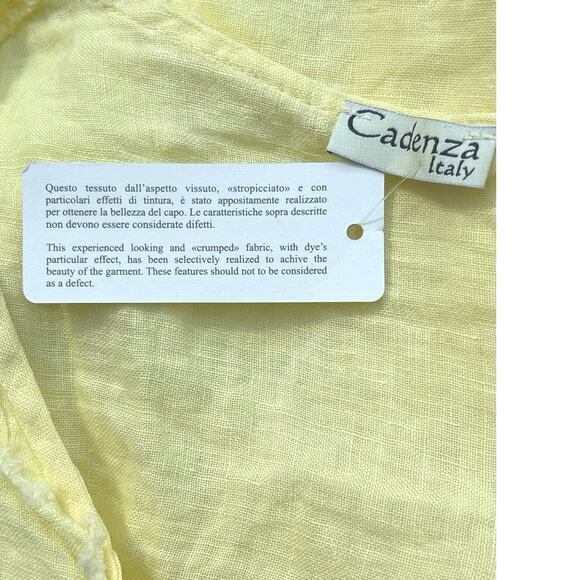 Cadenza Woman’s Top Shirt 100% Linen Button Up Yellow Lagenlook Made in Italy - Picture 5 of 11